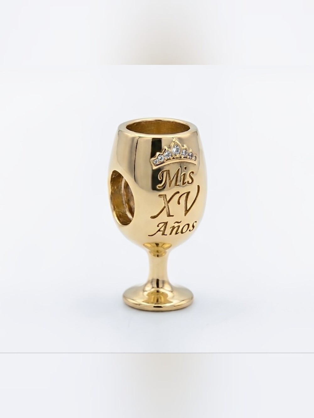 Linx Yellow Gold Quinceanera Mis XV Años Wine Glass Bracelet Charm